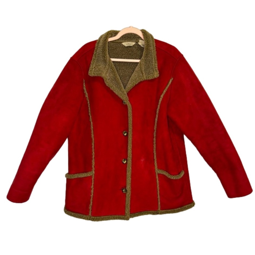 Sold - L.L. Bean Vintage Grandmacore Sherpa Suede Button Front Jacket - Size XL